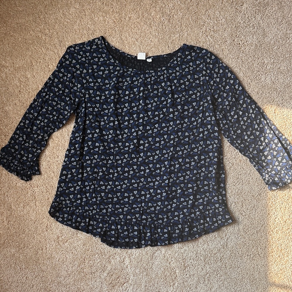 GAP Navy and White Floral Blouse